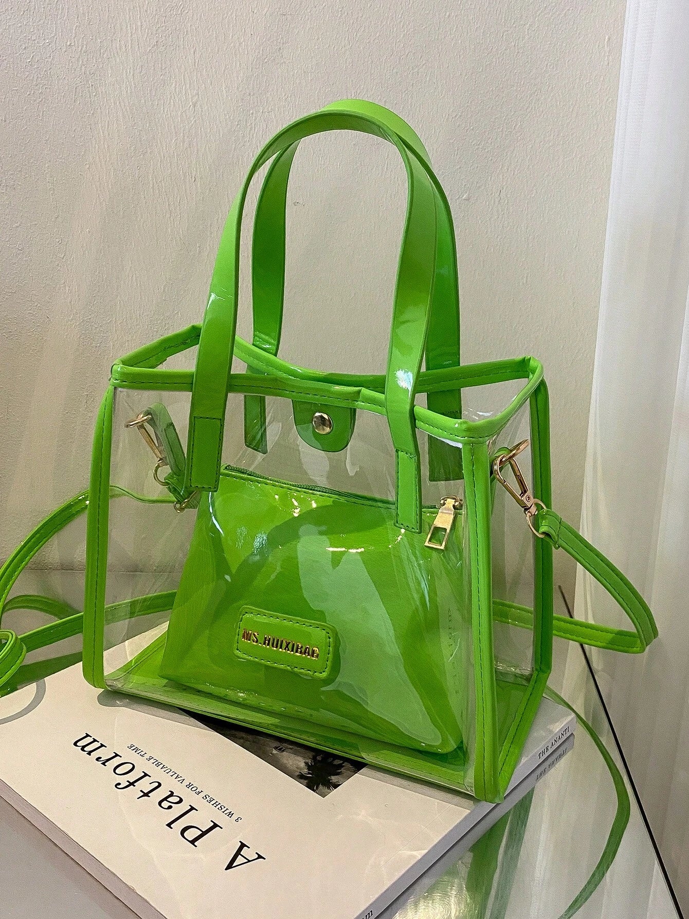 Trendy Stylish Transparent "Mother-Law" Tote Bag | Waterproof & Sandproof PVC Beach Bag | Fashionable Women’s Clear Shoulder Bag with Hasp Closure Luxegan