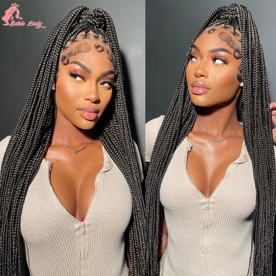 36 Inch Goddess Knotless Box Braids Cornrow Wig | 360 Full Lace