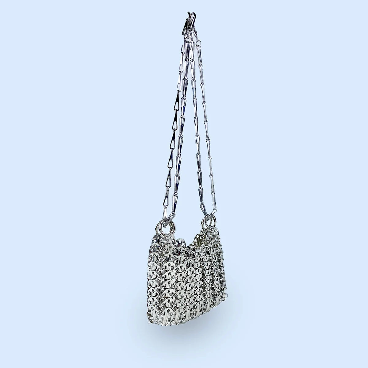 Silver Shiny Bag Handmade Woven Beaded Sequin Bag Mobile Phone Bag | Long Shoulder Strap Single Shoulder Crossbody Bag for Women Luxegan