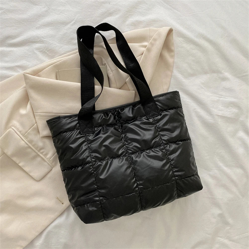 Soft Cotton Padded Quilted Tote | Large Capacity Office Handbag Luxegan