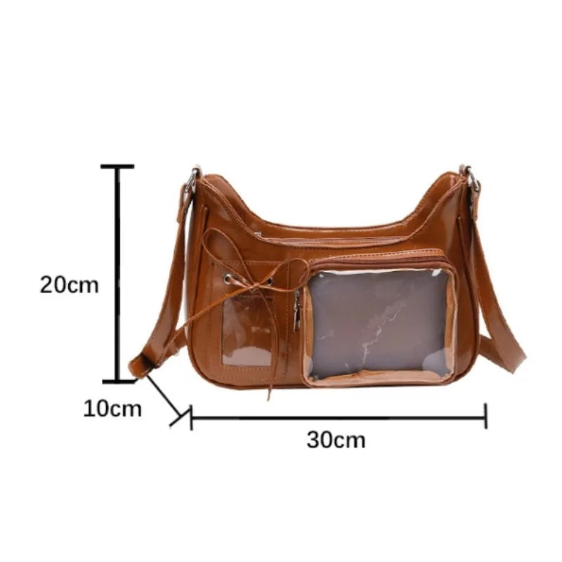 New Y2K Japanese Harajuku "Ita" Shoulder Bag | Transparent Window DIY Pin Display Handbag | Trendy PU Leather School Crossbody for Girls & Women Luxegan