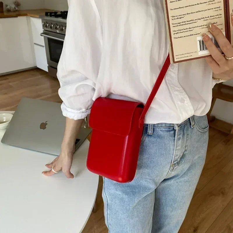 Mini PU Leather Crossbody Bag | Simple Flap Shoulder Purse Luxegan