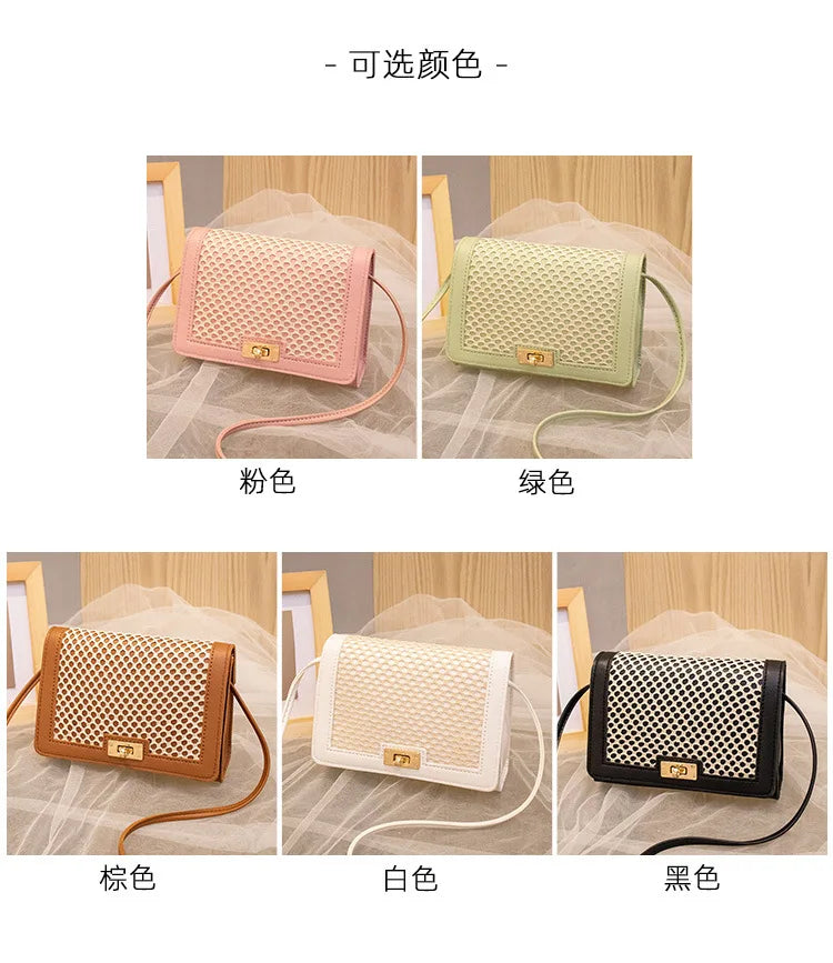 New Fashion Women’s Messenger Bag | Trendy All-Match Small Square Mesh Bag | Sophisticated Hit-Color One-Shoulder Mobile Phone Bag | Elegant TPU Satchel with Criss-Cross Detail Luxegan
