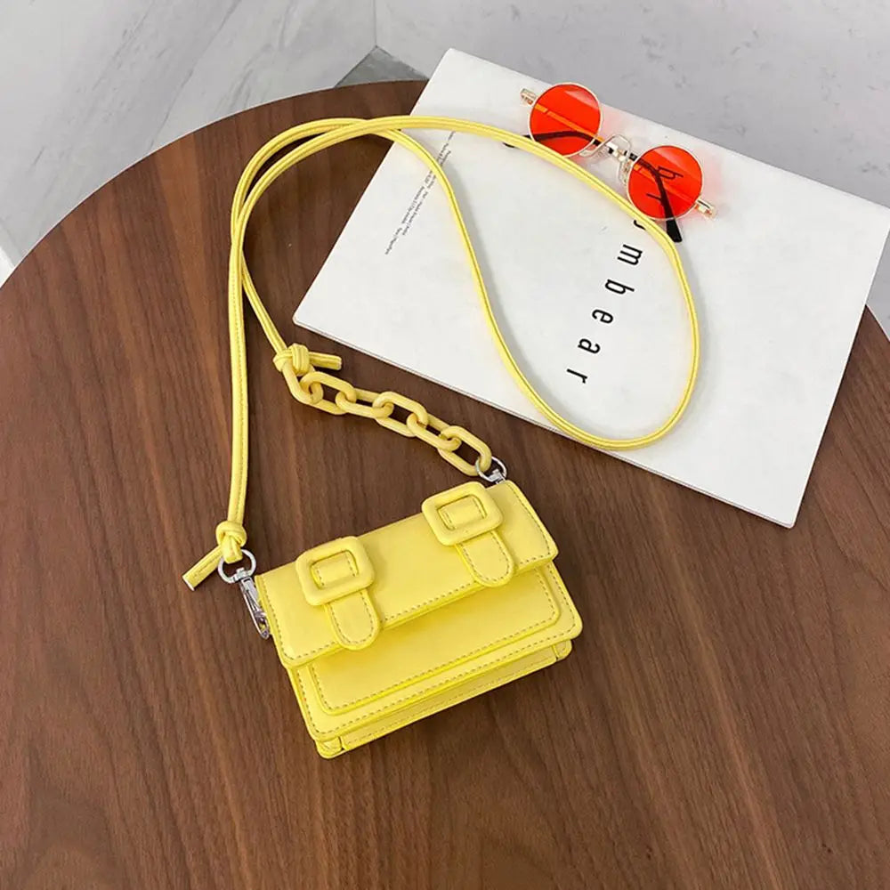 Mini Chain Crossbody Bag | Yellow PU Leather Shell Purse Luxegan
