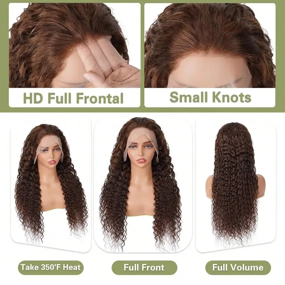 250% Density Chocolate Brown Deep Wave Lace Front Wig | Sophisticated 13x4 HD Transparent Lace Footwear | Elegant "Glueless" Silhouette | "Dignified" Brazilian Remy Human Hair for Radiant Versatile Styling Luxegan
