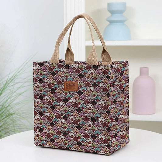 Thickened Jacquard Fabric Large Capacity Portable Bag | Square Storage Bag, Work Commute Handbag & Shopping Tote Luxegan