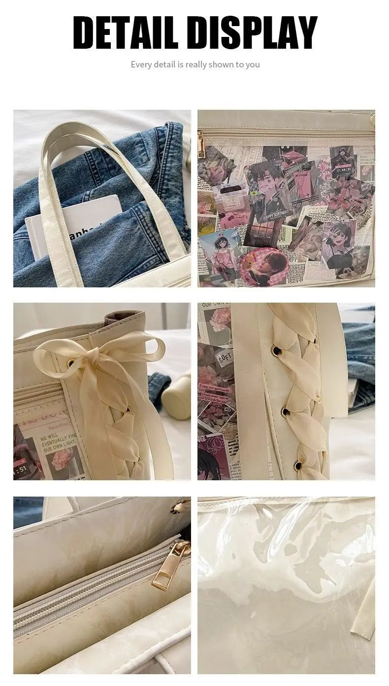 New Versatile Fashion Ribbon Ita Bag | Large Capacity Anime Millet Bag | Sophisticated Green Lace & Bow Shoulder Tote | Fashion-Forward Canvas Daily Outfit Bag with Artisan Charm Luxegan