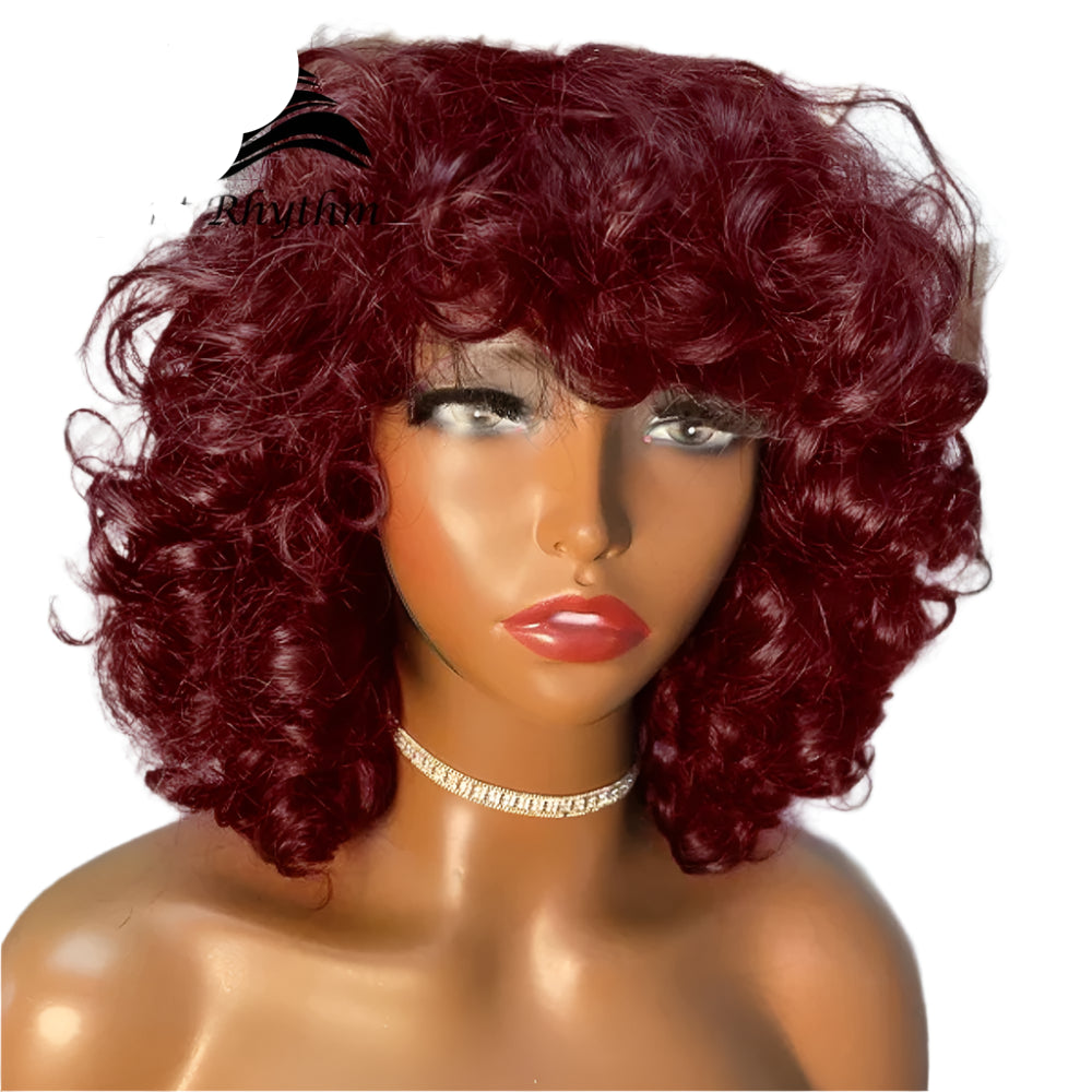 Short Curly Bob Wig Human Hair with Bangs - Glueless Funmi Curly Wig, Brazilian Remy Hair, Ready to Go