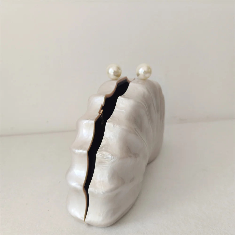 Original Acrylic Beaded Clutch | Half-Moon Shell Shoulder Bag Luxegan