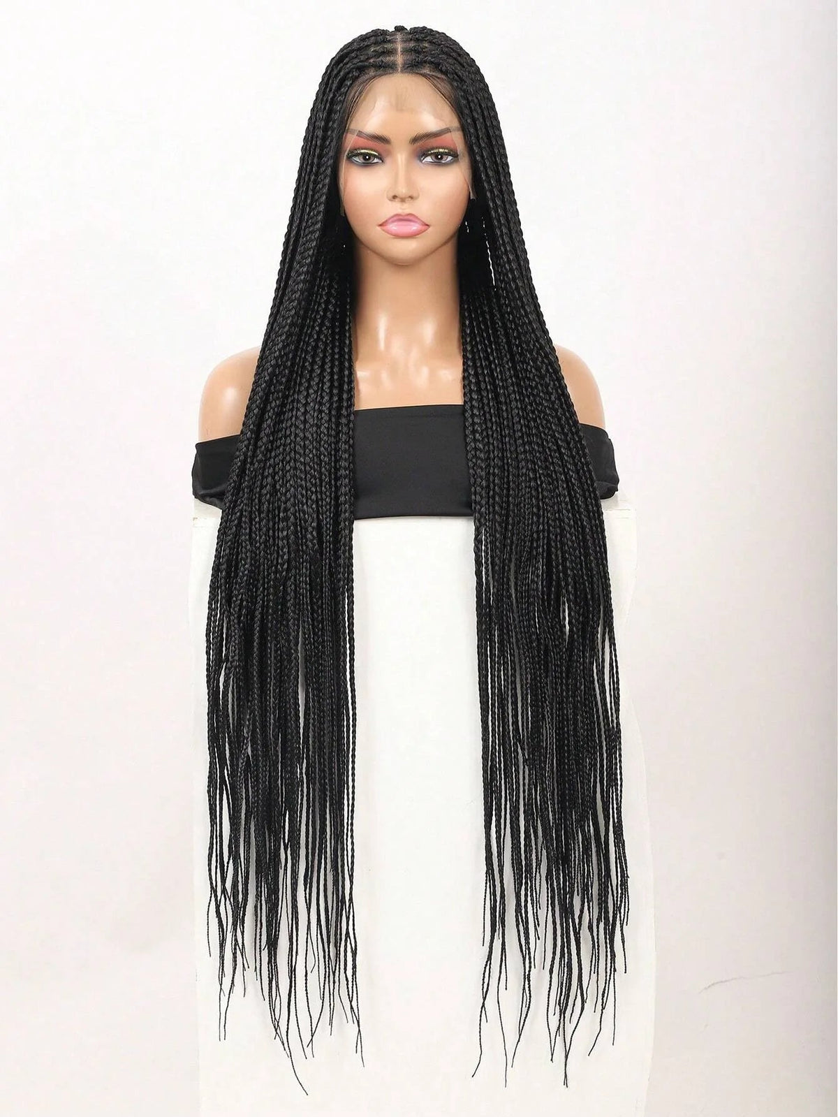 Synthetic 36 inch Lace Front Knotless Braided Wigs Black Box Braid Wig with Baby Hair Blended Lace Frontal Box Braided Luxegan