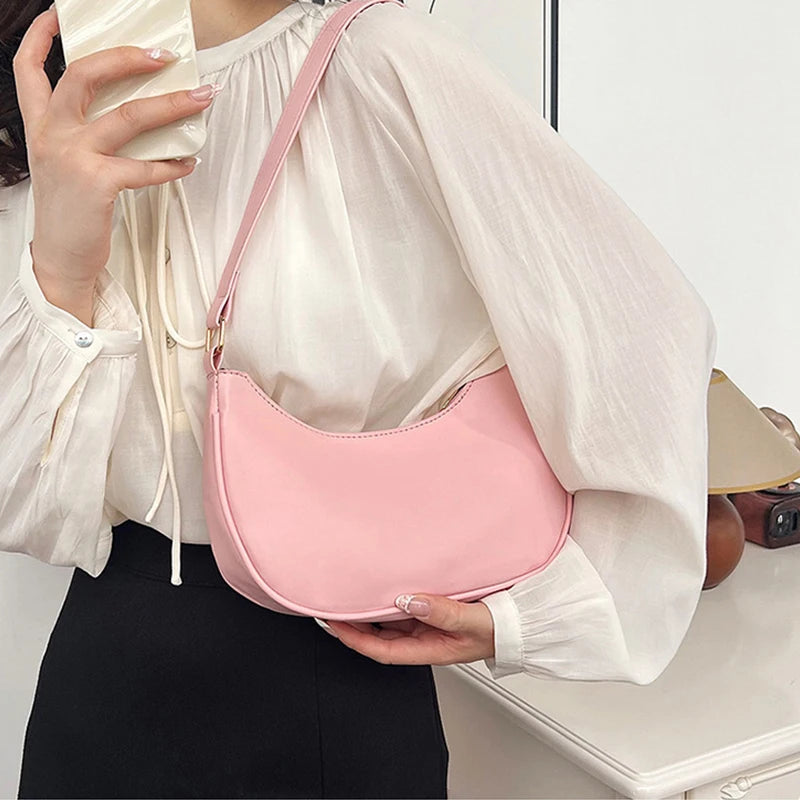 Luxury Designer PU Leather Underarm Bag | Fashion Women's Solid Color Pleated Clutch & Shoulder Hobo Tote Bag Luxegan
