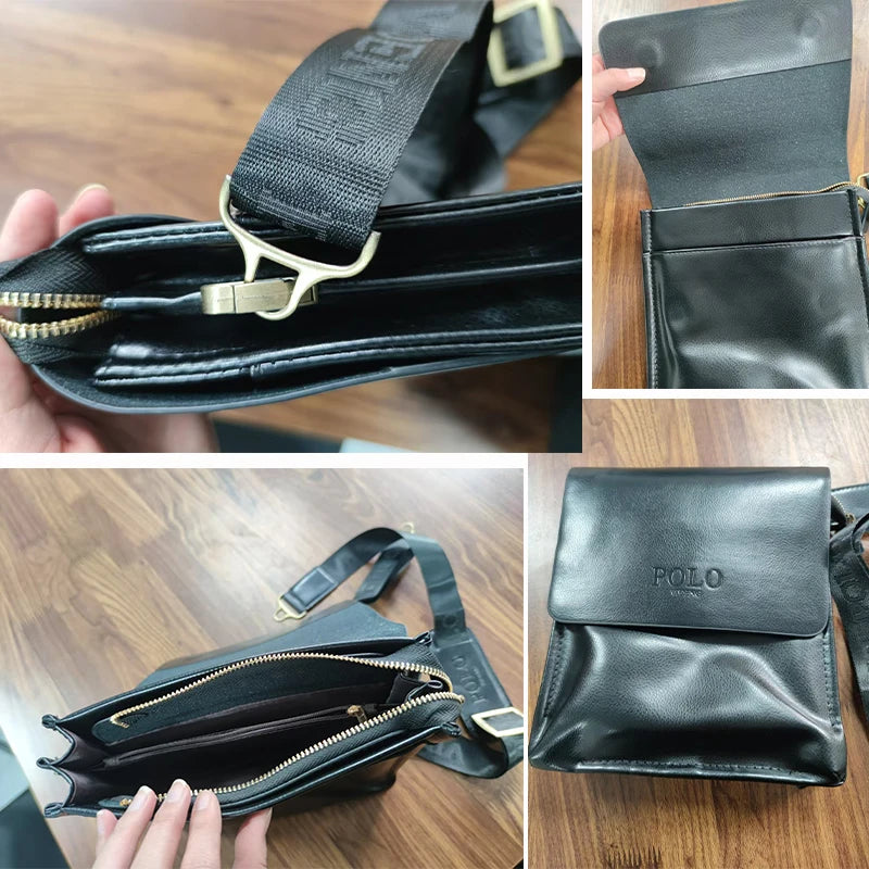 Polo Vertical Men's Crossbody Bag | Leisure Business Single Shoulder Bag (PU Leather, Solid, Versatile Trend) Luxegan