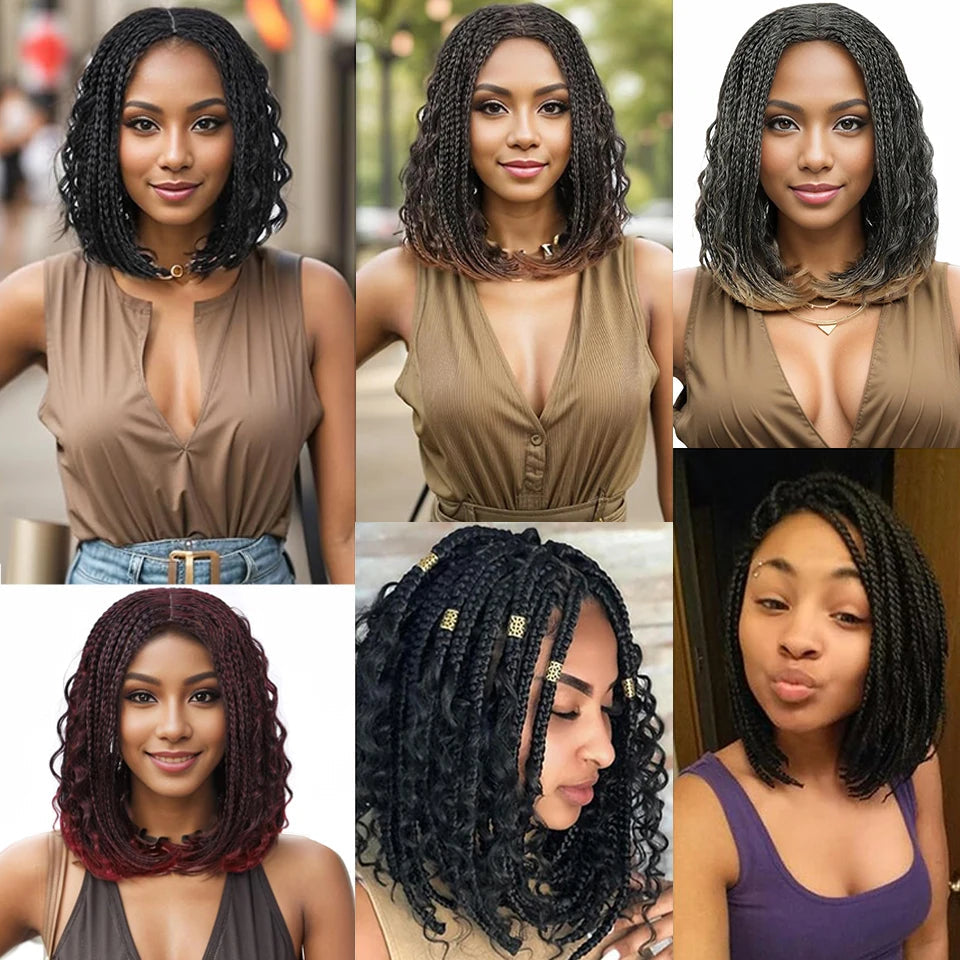 New Style Bob Box Braided Wigs For Black Women 12inches Synthetic Box Braids Crochet Hair Wigs On Sale Clearance Short Black Wig Luxegan