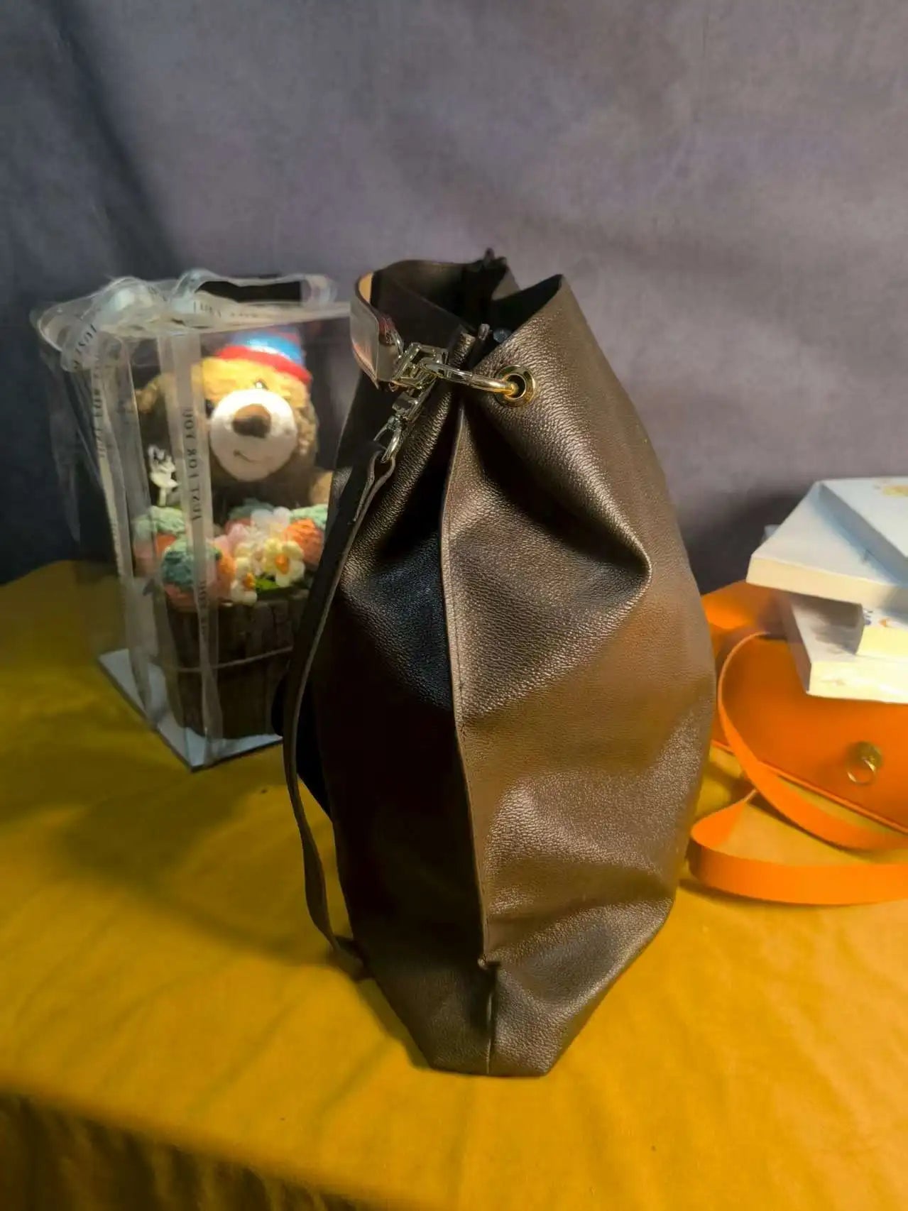 Women’s Black Fashion Shoulder Bag | Classic Designer Bucket Handbag | Elegant PU Leather Everyday Purse Luxegan