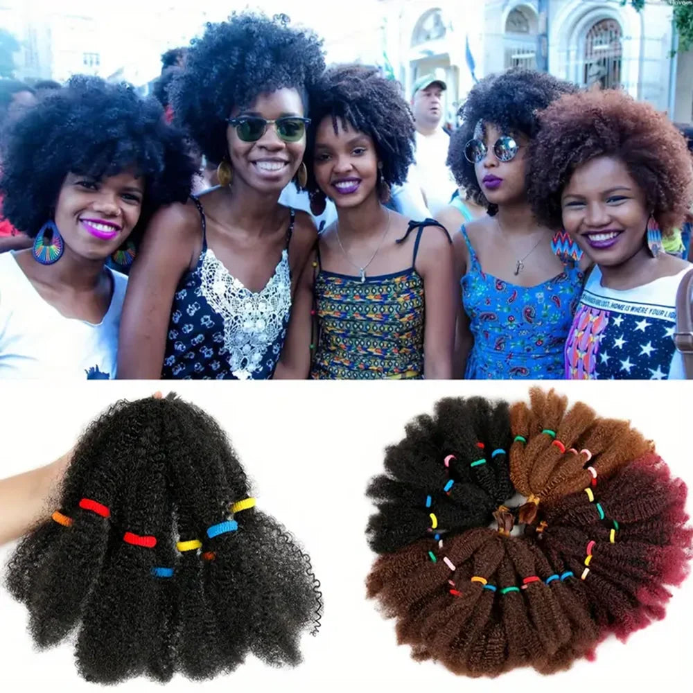 12 Inch Pre-Fluffied Afro Kinky Twist Braiding Hair | Synthetic Bulk Hair Extensions Ombre Colors - view 10