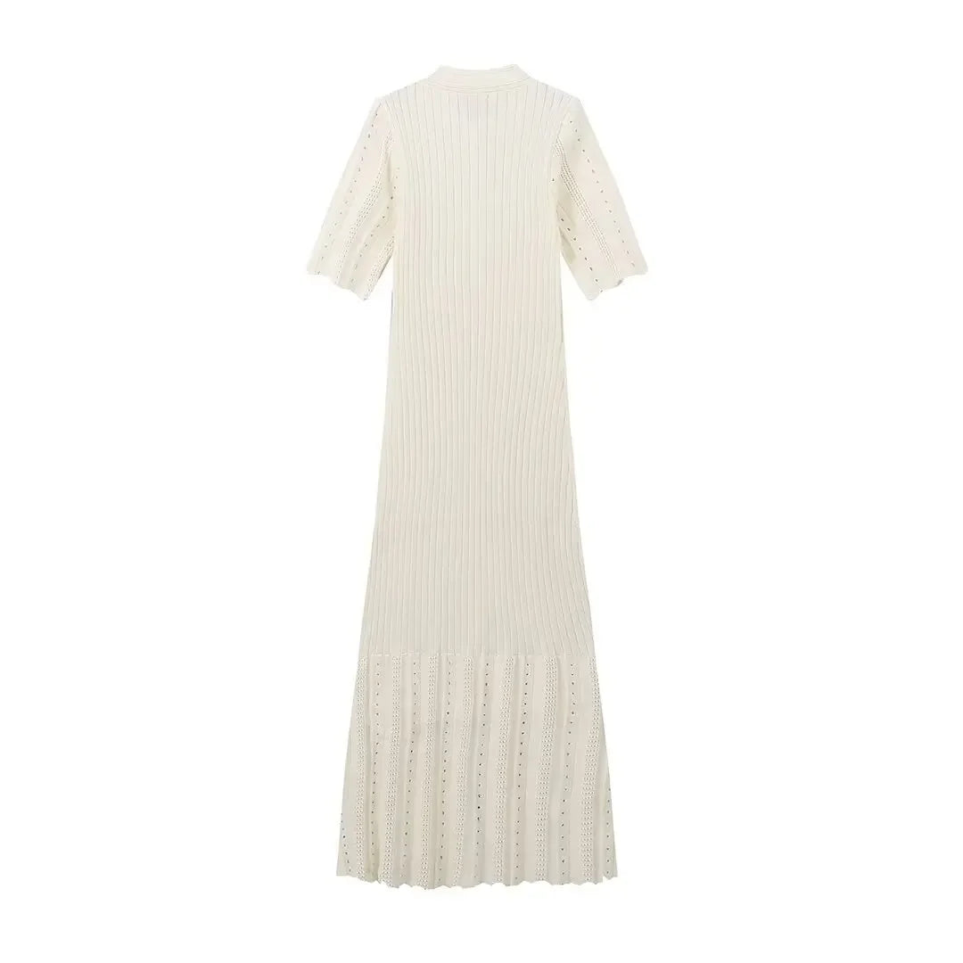 Elegant High-Waist Knitted Split Dress | Sophisticated O-Neck Sleeveless Gown | Elegant "High-Street" Silhouette | "Dignified" Draped Ankle-Length Dress for Radiant Versatile Spring & Summer Styling Luxegan