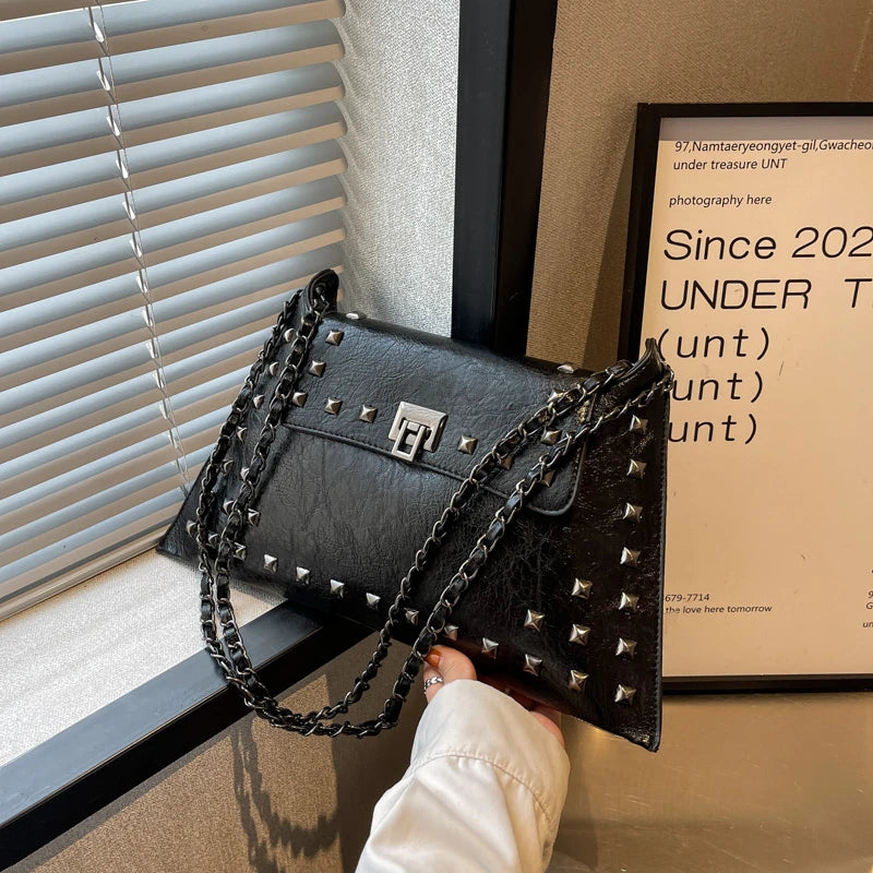 Punk Rivet Envelope Bag | Moto Underarm Shoulder Bag Luxegan