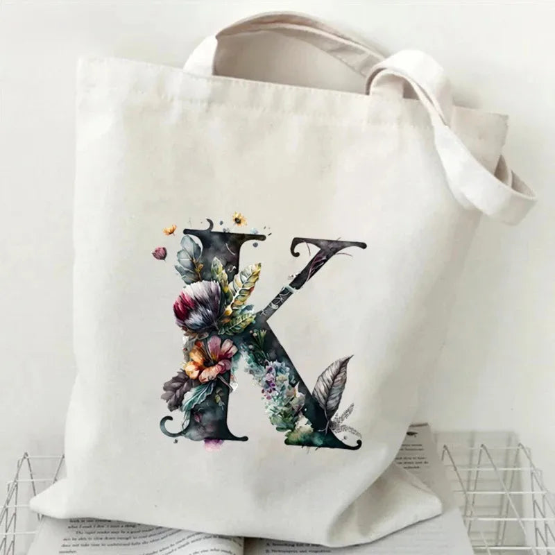 Harajuku Letter & Flower Canvas Tote | Eco Reusable Shopping Bag Luxegan
