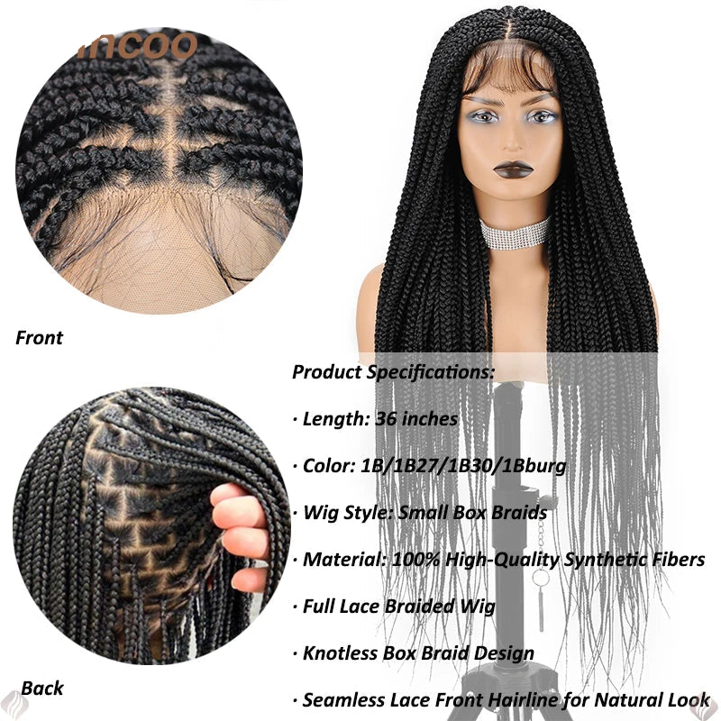 Knotless Box Braids Full Lace Wig | Cornrow Accents | Synthetic Braids | Black Women Luxegan