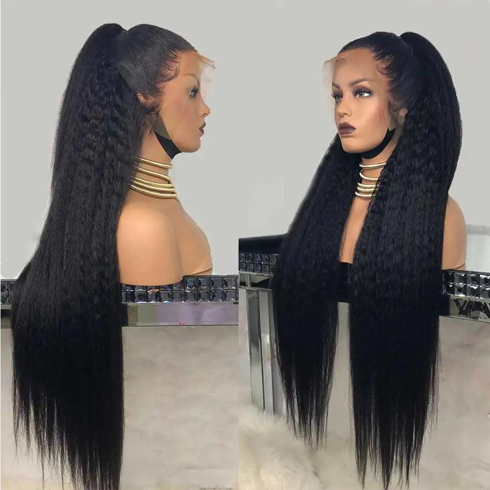 Invisi-Strap 360 HD Glueless Wig | Sophisticated "Yaki Straight" Frontal Silhouette | Elegant 250% Density Kinky Straight Hairpiece | "Dignified" Brazilian Human Hair Wig for Radiant Versatile Styling Luxegan