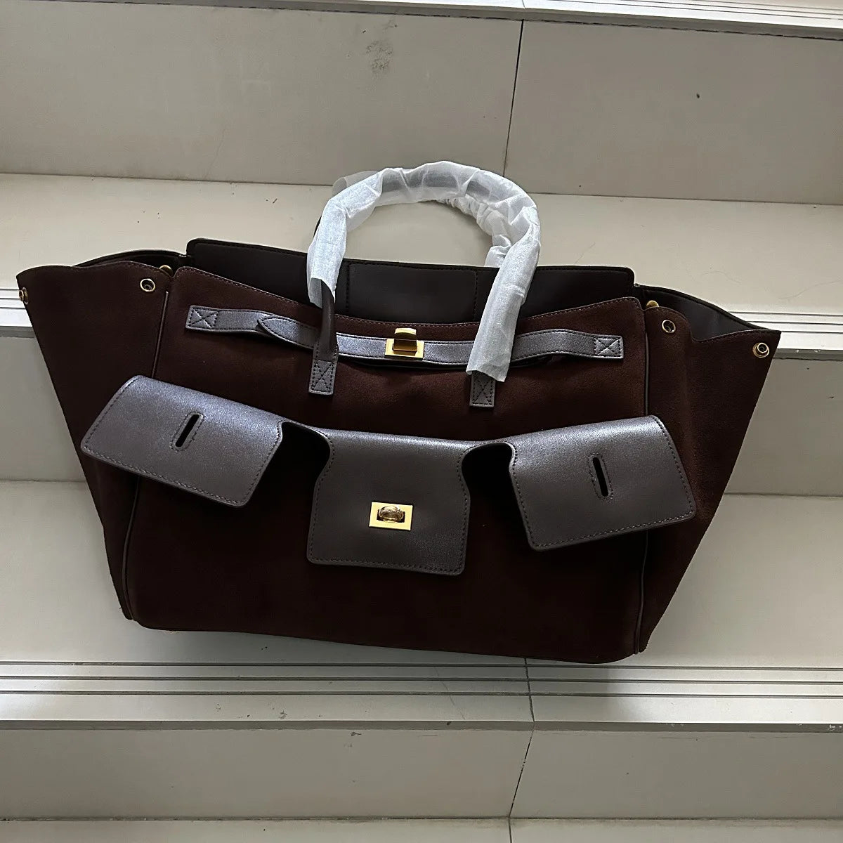 Premium Genuine Cowhide Leather Tote | Large-Capacity Neutral "Motorcycle Wing" Underarm Bag | Fashionable Genuine Leather Messenger for Ladies | Versatile Four-Seasons Casual Tote Luxegan