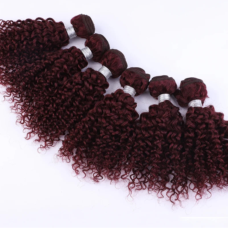 Brazilian Kinky Curly Human Hair Bundles | 100% Remy Jerry Curly Extensions 6Pcs 99J Luxegan