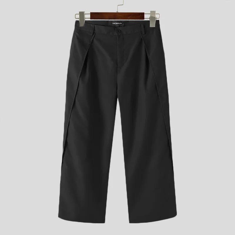 Korean Style Straight Trousers | Sophisticated Mid-Waist Loose Silhouette | Elegant "Full-Length" Streetwear Joggers | "Dignified" Elastic Waist Button Pants for Radiant Versatile Styling Luxegan