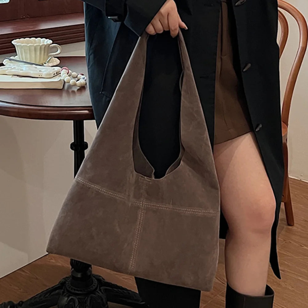 Women's Faux Suede Tote Bag | Vintage Large Capacity Shoulder & Underarm Handbag (Designer Style, Simple Commuting Bag) Luxegan