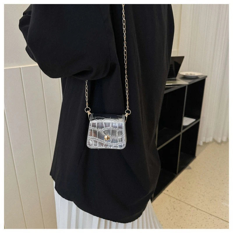 Stylish Women's Mini PU Crocodile-Embossed Bag | Decorative Coin Purse with Adjustable Metal Chain Strap Crossbody/Shoulder Luxegan