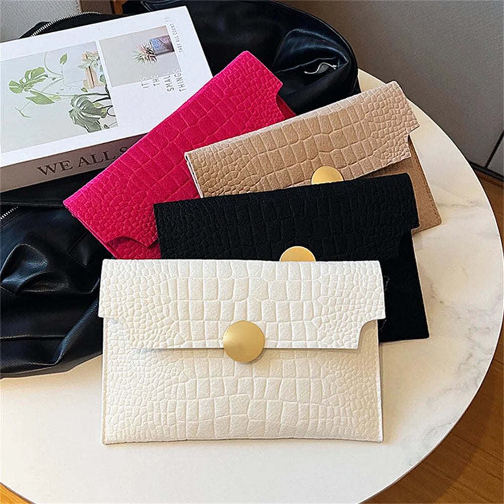 Casual Ladies Clutch Bag Handheld Envelope Handbag | Felt Crocodile Pattern Purse | Solid Color Business Women's Evening Clutches Luxegan