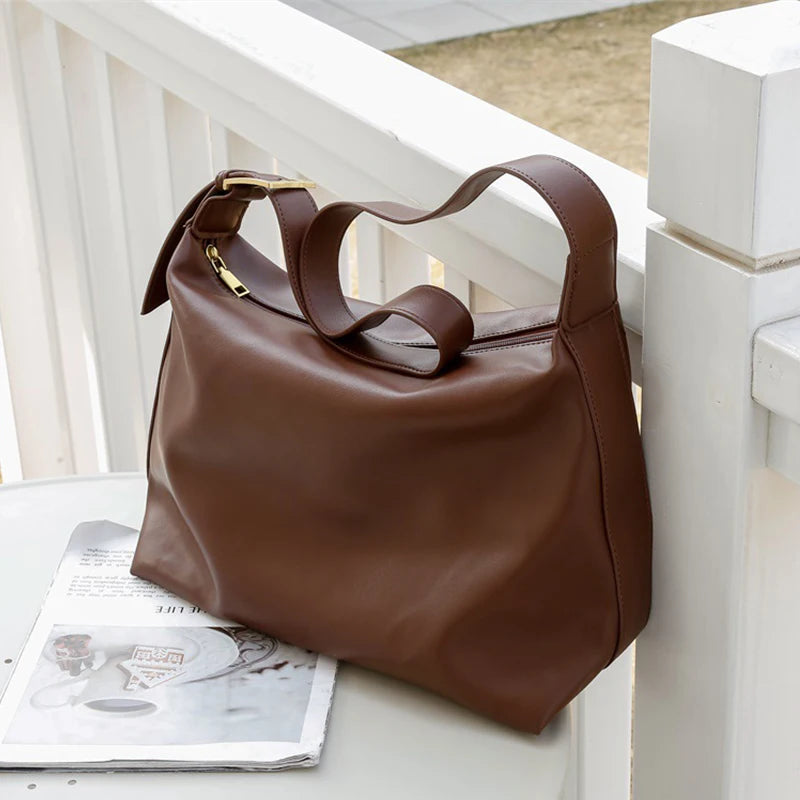 Vintage Big Capacity Shoulder Bag | Soft Leather Crossbody & Armpit Satchel Bag (Casual Portable Handbag Purse - Bolsa) Luxegan