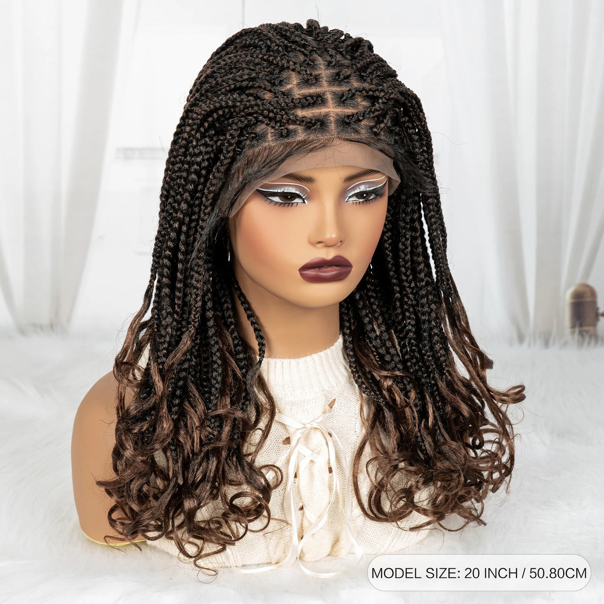 20 Inch Knotless Box Braids Wig | 9x6 Lace Front | Curly Ends