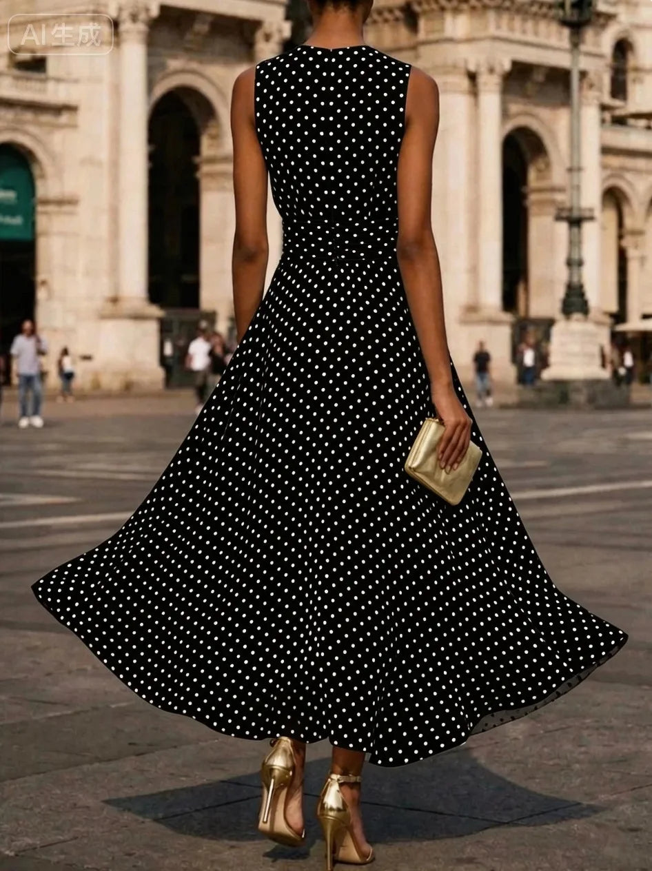 Women's Sleeveless Polka Dot Maxi Dress Luxegan