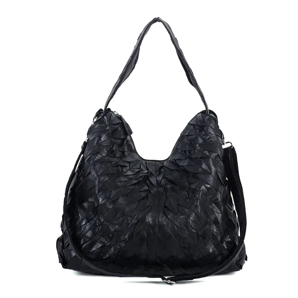 Genuine Sheepskin Leather Handbag | Colorful Contrast Maple Leaf Designer Purse | Ultra-Soft Premium Leather Hobo & Crossbody Shoulder Bag for Women Luxegan