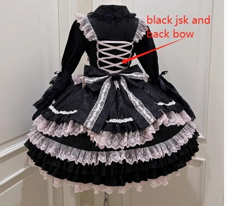 Women's Sweet Lolita JSK Suspender Dress Set | Original Doll Feeling Princess Fairy Mini Gown | Elegant Lace Bow Spaghetti Strap Cake Dress | Premium Tatting Slight Stretch Empire Waist Vestido Luxegan