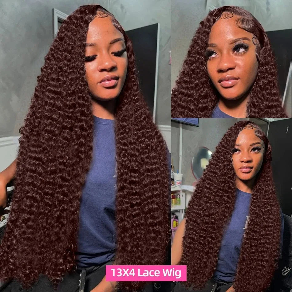 24-Inch Deep Curly Chocolate Brown HD Lace Wig | Sophisticated 13x6 & 13x4 Transparent Frontal | Elegant "Brazilian Remy" 4# Colored Silhouette | "Dignified" Water Wave Human Hair for Radiant Versatile Styling Luxegan