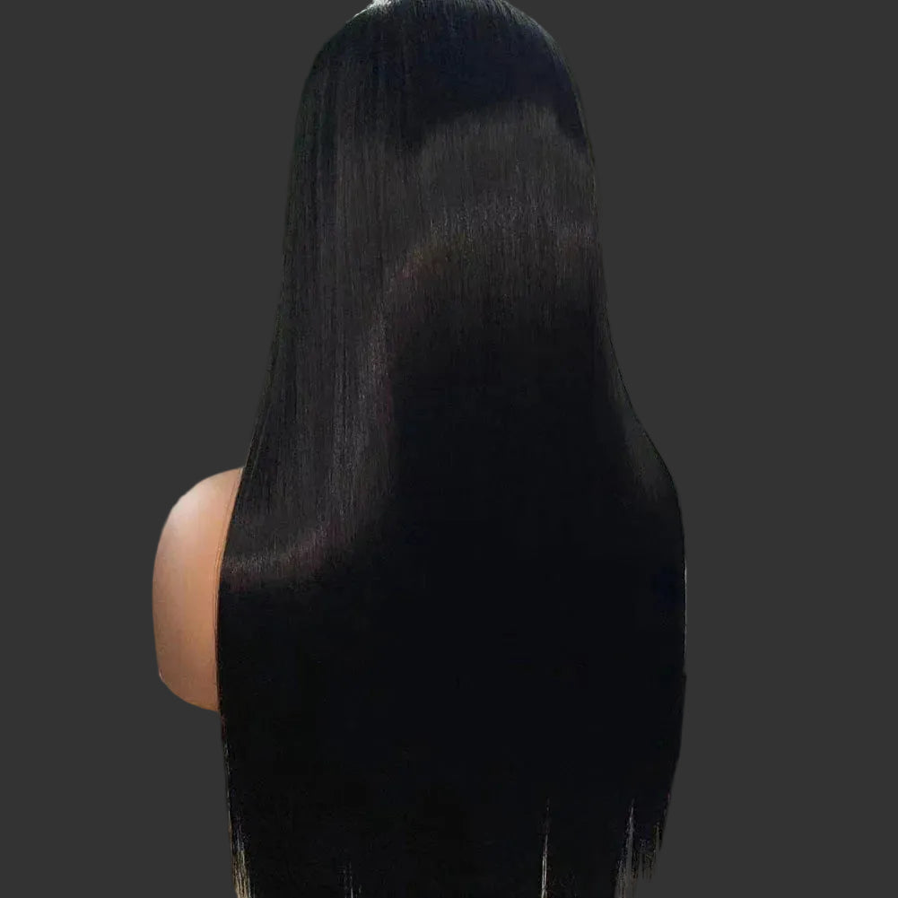 Jet Black Silky Straight Futura Synthetic 13x4 Lace Front Wig - 150% Density Glueless Pre-Plucked Hairline Short Bob Wig - Japan Heat-Resistant Fiber Free Part Wig for Women (#1 Black) Luxegan