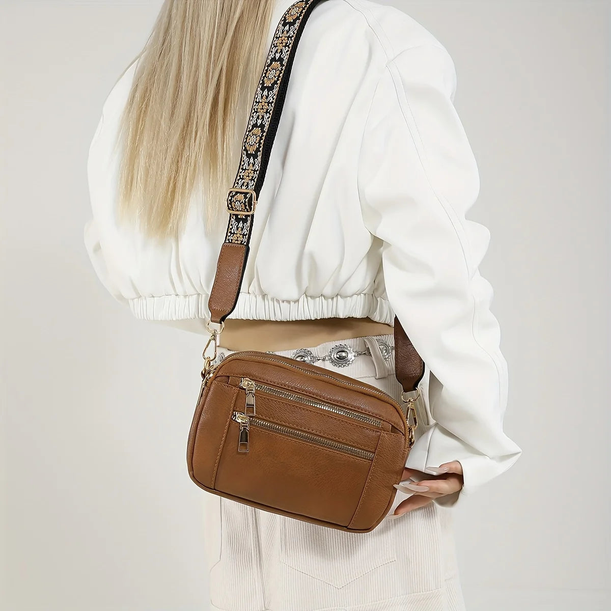 Stylish Wide Strap Leather Crossbody Bag | Color-Matching & Small Square Shoulder Bag Luxegan