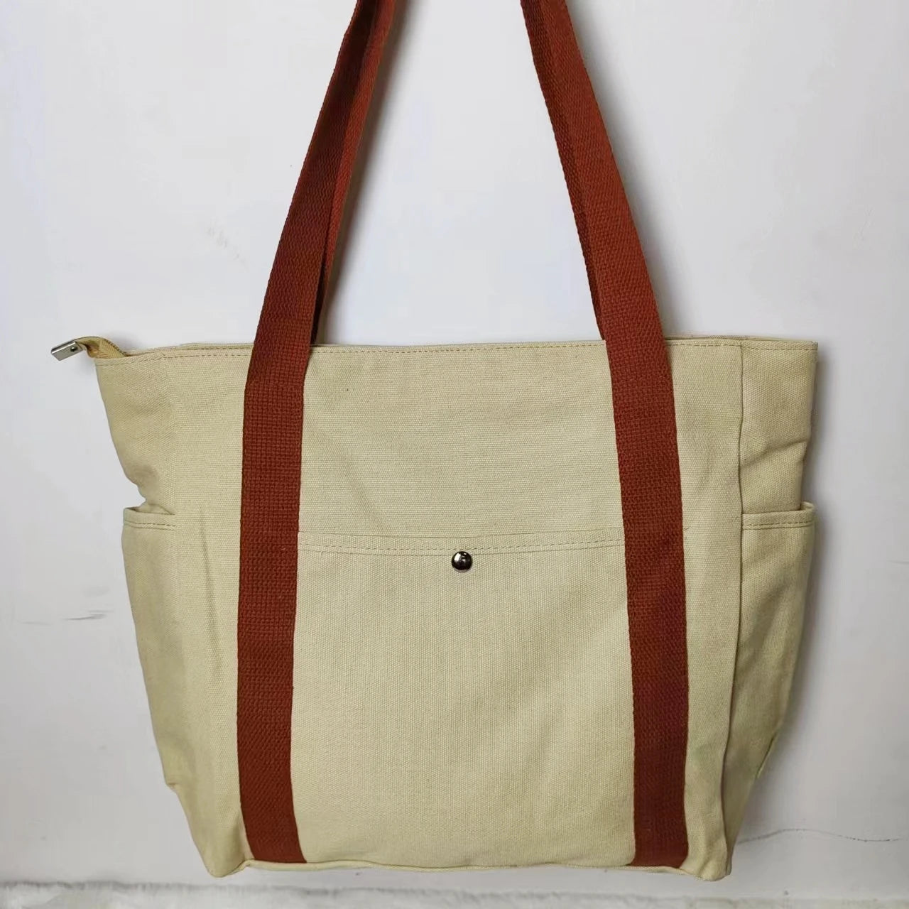 Soft Canvas Preppy Style Large Capacity Tote | Unisex Zippered Commuter Satchel Luxegan