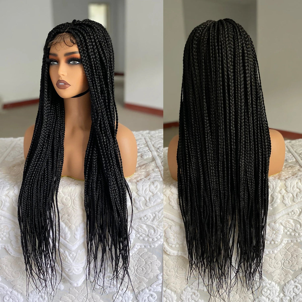 Long Box Braided 4x4 Lace Wigs With Baby Hair Twist Braids Lace Closure Wigs For Black Women Synthetic Cosplay Wig 30 Inch Luxegan