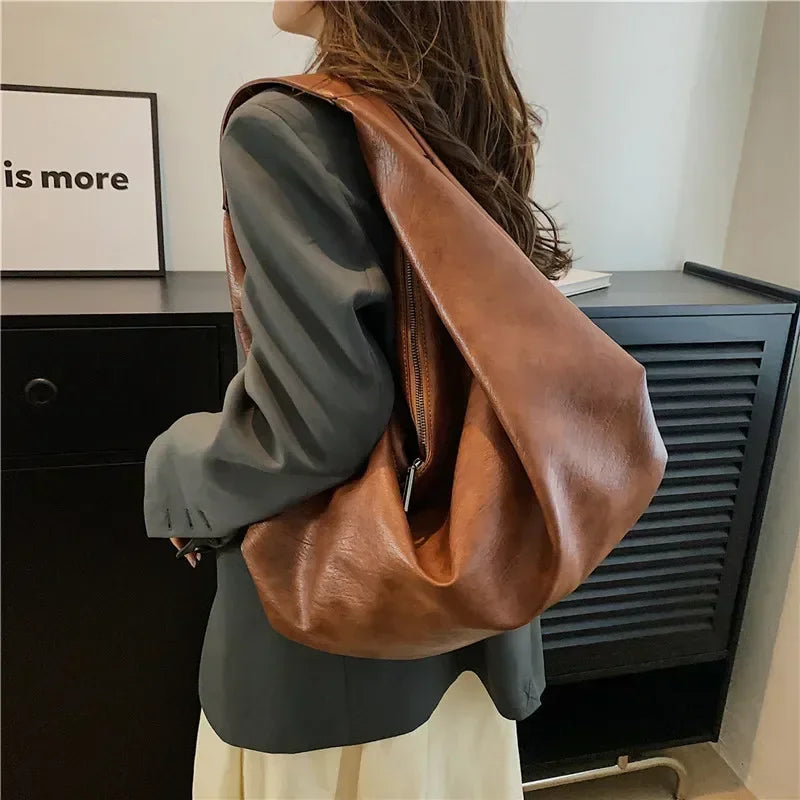 Big Black Shoulder Bag | Large Hobo Shopper Bag & Soft Leather Crossbody Handbag Luxegan