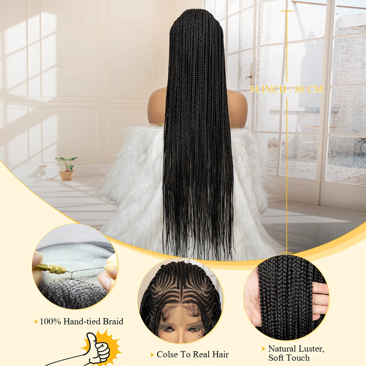 34 Inch Knotless Box Braiding Cornrow Wig | Full Lace | Kanekalon