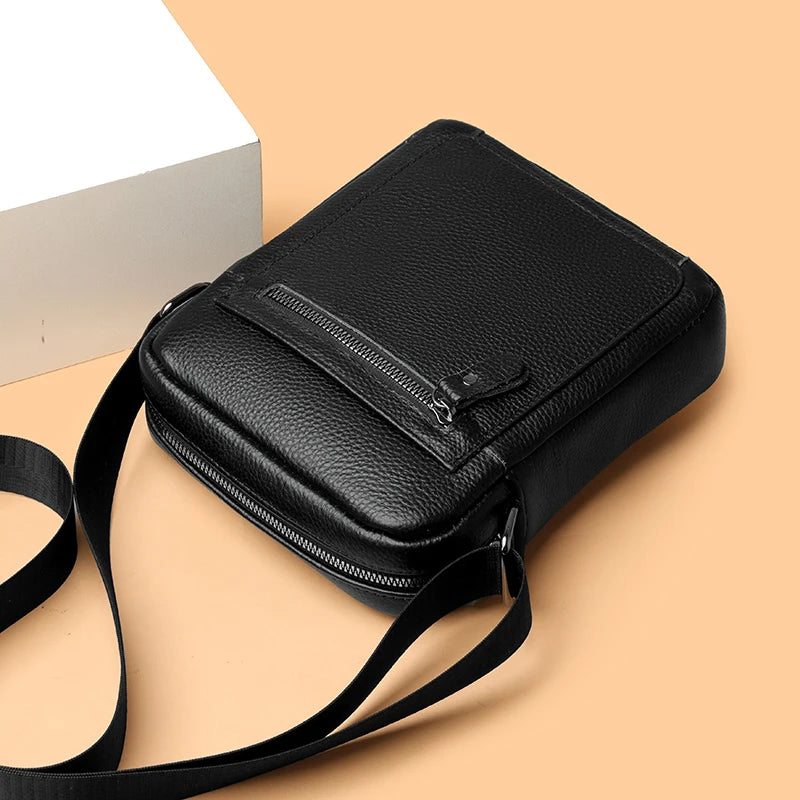 High Quality Genuine Leather Men's Shoulder Bag | Cow Leather Casual Daily Use Crossbody Purse & Handbag (Soft, Solid Color) Luxegan