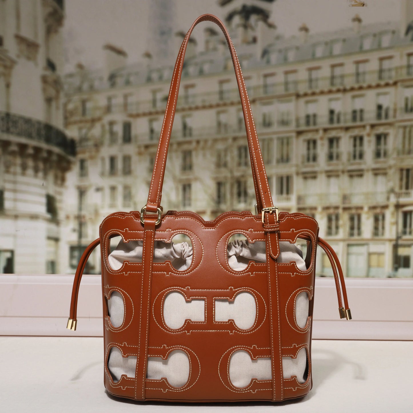 High-End Hollow Out Bucket Tote | Soft Large Capacity Shoulder Bag Luxegan