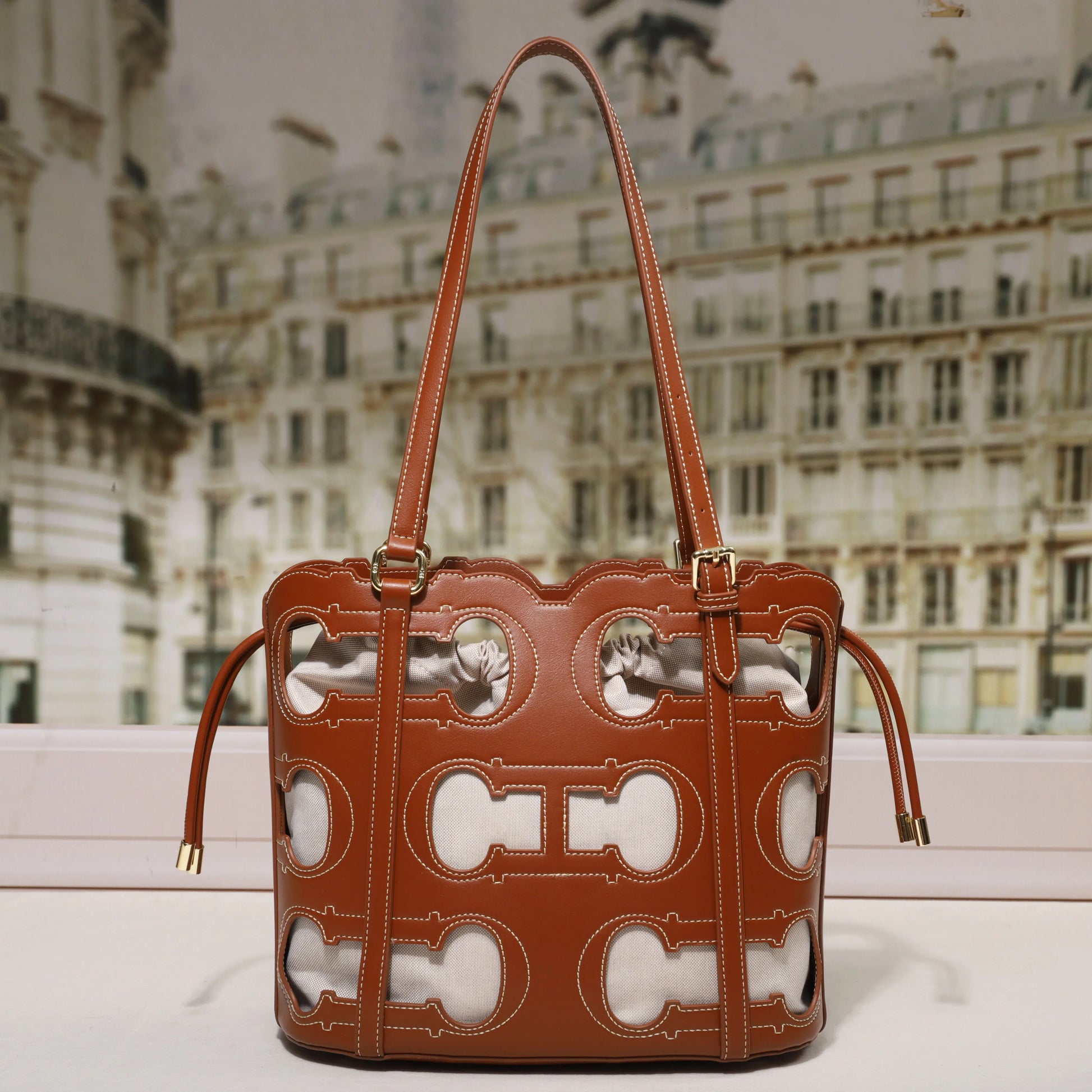 High-End Hollow Out Bucket Tote | Soft Large Capacity Shoulder Bag Luxegan