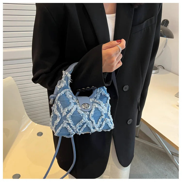 Fashion Denim Single Shoulder Bag | Women's Soft Chain Crossbody Handbag and Purse Luxegan