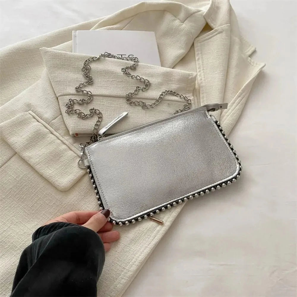 Street PU Leather Underarm Tote Bag | Rivet Korean Style Vintage Shoulder Bag Luxegan