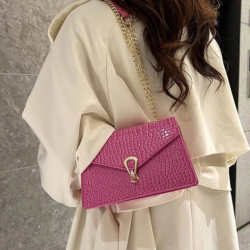 Crocodile Pattern Shoulder Bag | Chain Crossbody & Clutch Luxegan
