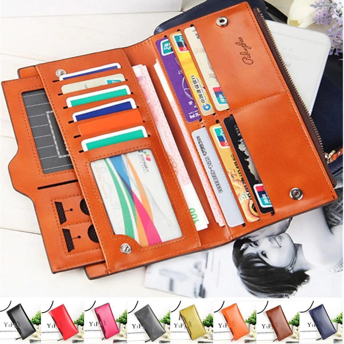 Women’s Long PU Leather Organizer Wallet | Sophisticated Large Capacity Multi-ID Credit Card Holder | Fashion-Forward Trifold Purse with Detachable Card Case | Elegant Solid Color Mobile Phone Handbag Luxegan