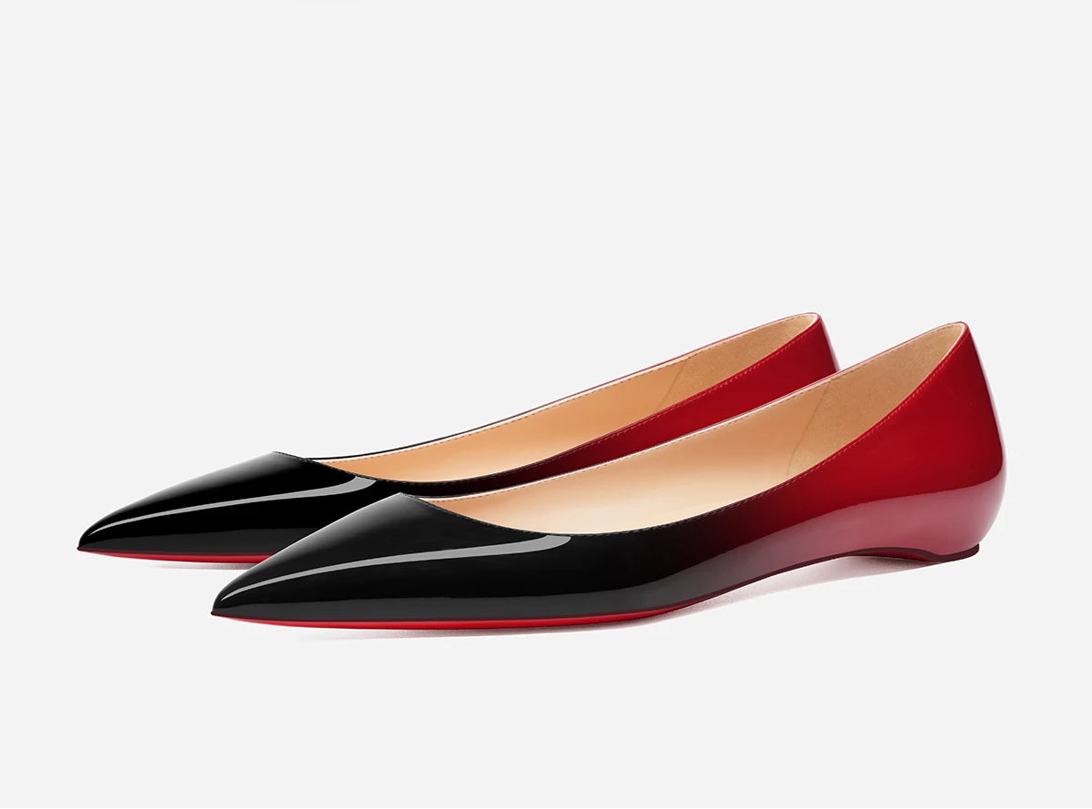 New Style Pointed Red-Sole Flats | Sophisticated "Inner Heightening" Wedge Pumps | Elegant "Handmade Patent Leather" Silhouette | "Dignified" Shallow Mouth Low Heels for Radiant Versatile Casual Styling Luxegan